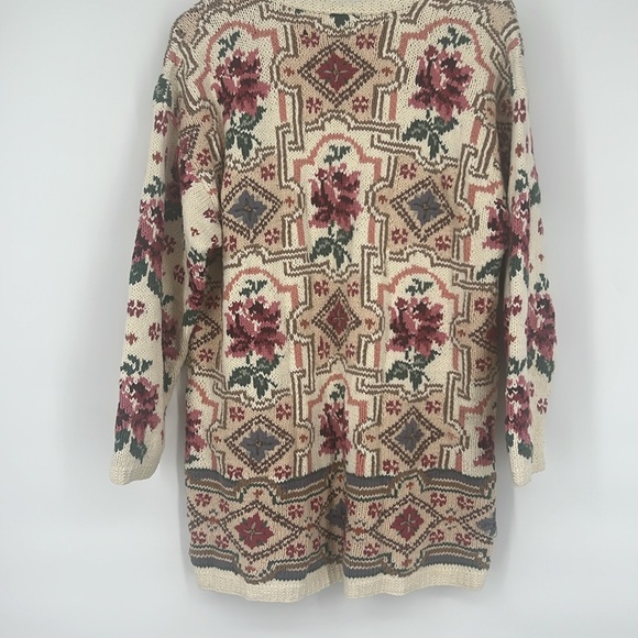 Laura Ashley Cream and Burgundy Floral Sweater - Picture 3 of 6